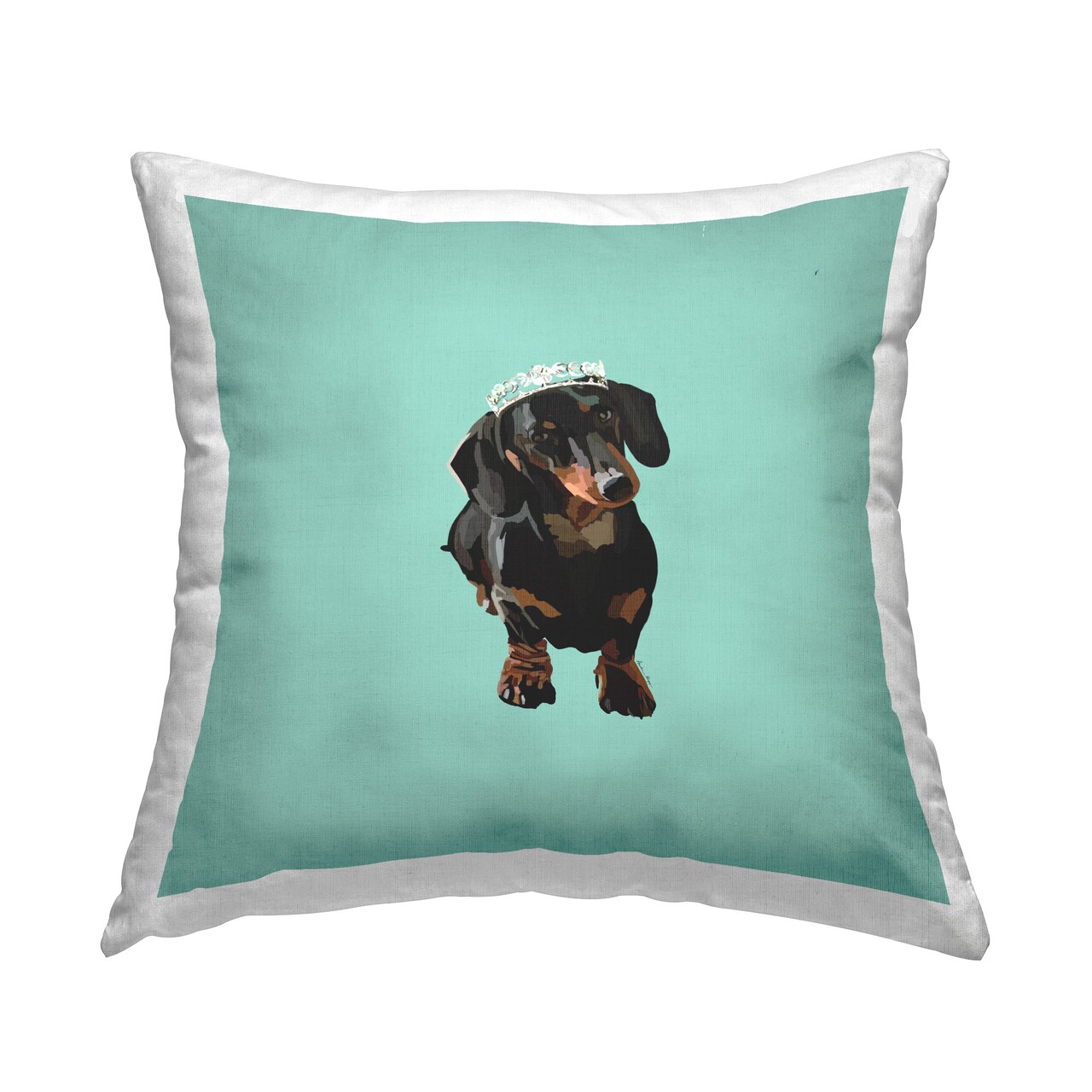 Royal Dachshund on Turquoise Design by Amelia Noyes Throw Pillow
